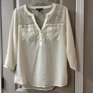 Express Women's Ivory Lace Accent Blouse